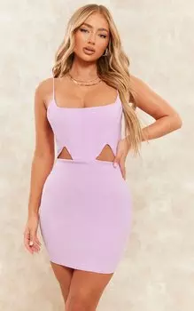PrettyLittleThing Облегающее платье с бретелями сиреневого цвета с ткаными переплетами и вырезами