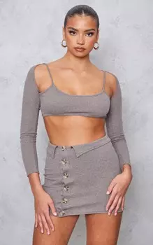 PrettyLittleThing Облегающее платье с пуговицами в рубчик шоколадного цвета на талии