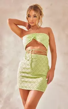 PrettyLittleThing Облегающее платье Sage Broderie Anglaise с вырезами и бретелями