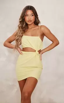 PrettyLittleThing Облегающее платье-стрейч с узлом и вырезом лимонного цвета