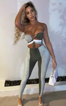 PrettyLittleThing Облегающий комбинезон цвета шалфейного цвета с вырезами Shape Sage Green