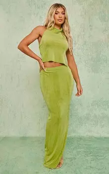 PrettyLittleThing Обтягивающая макси-юбка с низкой посадкой из ацетата шартреза