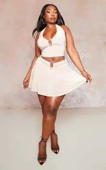 PrettyLittleThing Обтягивающая мини-юбка Plus Stone с V-образным вырезом и рюшами