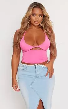 PrettyLittleThing Обтягивающий бюстгальтер с вырезами ярко-розового цвета и вставкой - топ