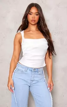 PrettyLittleThing Off-White Длинный топ из атласа с драпировкой спереди