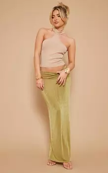 PrettyLittleThing Оливковая базовая длинная юбка из облегающего ацетата