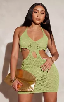 PrettyLittleThing Оливковое мини-платье с вырезами крючком