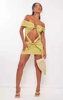 PrettyLittleThing Оливковое облегающее платье с фактурной отделкой кольцами