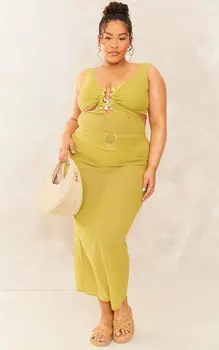 PrettyLittleThing Оливковое пляжное платье макси с вырезами и окантовкой