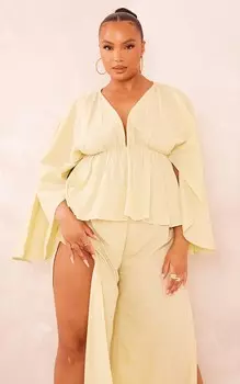 PrettyLittleThing Оливковый льняной топ Plus с баской и подолом