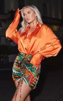 PrettyLittleThing Оранжевая атласная рубашка оверсайз