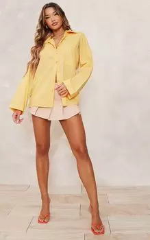 PrettyLittleThing Оранжевая хлопковая рубашка оверсайз с длинными рукавами и карманами