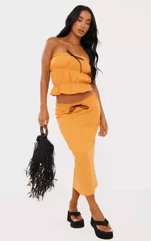 PrettyLittleThing Оранжевая льняная юбка мидакси с низкой посадкой и завязкой спереди