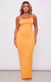 PrettyLittleThing Оранжевое матовое платье макси с кружевной отделкой