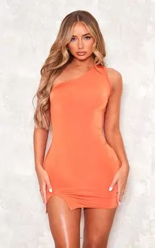 PrettyLittleThing Оранжевое облегающее асимметричное облегающее платье на одно плечо