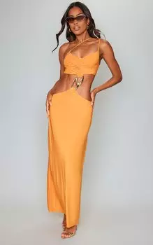 PrettyLittleThing Оранжевое облегающее платье макси с вырезами