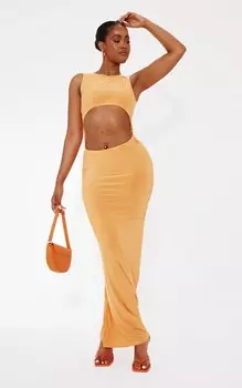 PrettyLittleThing Оранжевое облегающее платье макси с вырезом спереди Shape