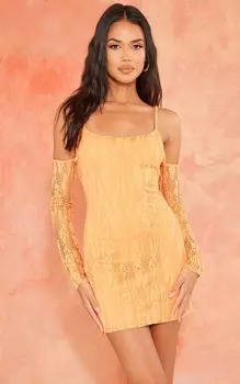 PrettyLittleThing Оранжевое облегающее платье с длинными рукавами и текстурированным вырезом