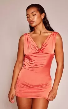 PrettyLittleThing Оранжевое облегающее платье с низкой спинкой и капюшоном