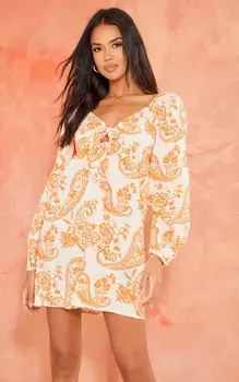 PrettyLittleThing Оранжевое платье прямого кроя с завязками спереди и принтом пейсли