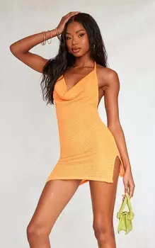 PrettyLittleThing Оранжевое текстурированное прозрачное облегающее платье с лямкой на бретельках