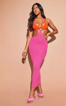 PrettyLittleThing Оранжевое трикотажное платье макси с кольцами