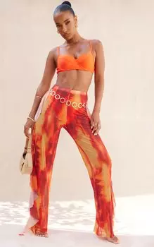 PrettyLittleThing Оранжевые пляжные брюки с абстрактной оборкой по бокам