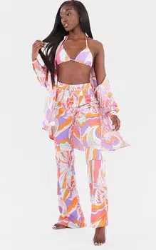 PrettyLittleThing Оранжевые пляжные брюки с абстрактным рисунком
