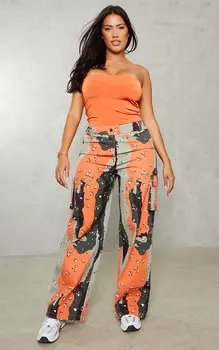 PrettyLittleThing Оранжевые широкие брюки-карго с камуфляжным принтом и карманами