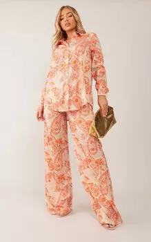 PrettyLittleThing Оранжевые широкие брюки с принтом пейсли
