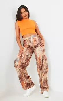 PrettyLittleThing Оранжевые тканые брюки с абстрактным принтом и карманами