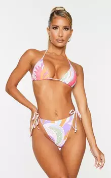 PrettyLittleThing Оранжевый бикини-топ с треугольными чашечками и абстрактными чашечками