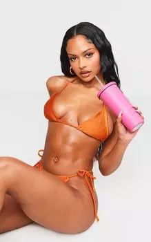 PrettyLittleThing Оранжевый бикини-топ с треугольными чашечками Micro Mini