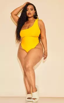 PrettyLittleThing Оранжевый купальник Plus с завязками на одно плечо