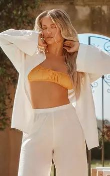 PrettyLittleThing Оранжевый лиф без косточек из льна со складками