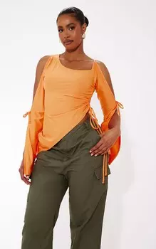PrettyLittleThing Оранжевый облегающий асимметричный удлиненный топ со сборками по бокам