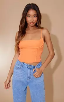 PrettyLittleThing Оранжевый плетеный корсетный топ на косточках с деталями для груди