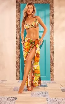 PrettyLittleThing Оранжевый пляжный саронг с принтом открытки