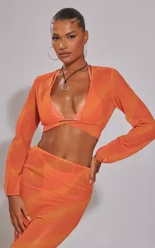 PrettyLittleThing Оранжевый пляжный топ с глубоким вырезом и принтом омбре