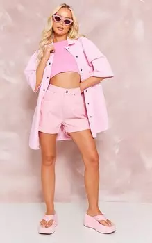PrettyLittleThing Пастельно-розовые джинсовые шорты Mom с отложным краем