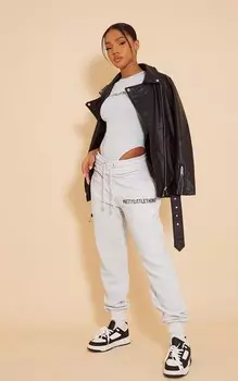 PrettyLittleThing Пепельно-серые джоггеры с логотипом и высокой талией