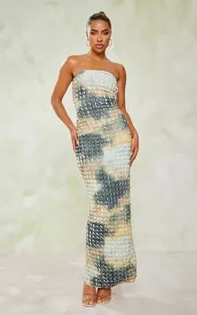 PrettyLittleThing Платье-бандо мидакси с разноцветным принтом тай-дай и попкорном