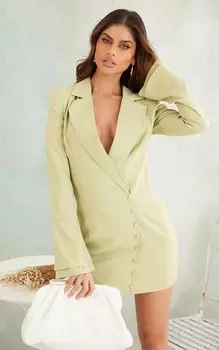 PrettyLittleThing Платье-блейзер с пуговицами фисташкового цвета на талии