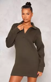 PrettyLittleThing Платье-джемпер свободного кроя цвета хаки с подплечниками и открытым воротником