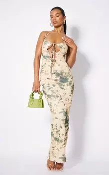 PrettyLittleThing Платье макси из сетки с принтом Multi Tie Dye и завязками