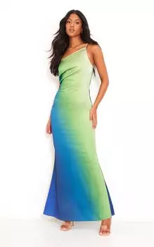 PrettyLittleThing Платье макси на одно плечо Tall синего цвета с эффектом омбре