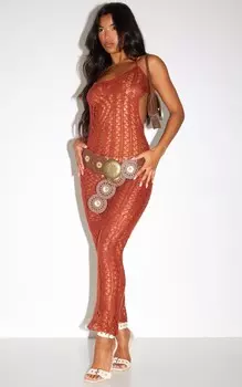 PrettyLittleThing Платье макси открытой вязки с эффектом ржавчины