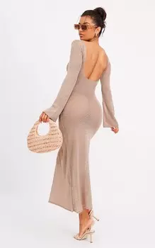 PrettyLittleThing Платье макси темно-серого цвета с овальной спинкой и филигранной фактурой
