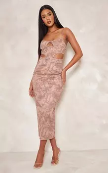 PrettyLittleThing Платье макси темно-серого цвета с вырезами Tall