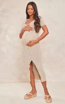 PrettyLittleThing Платье мидакси на пуговицах с глубокими камнями для беременных